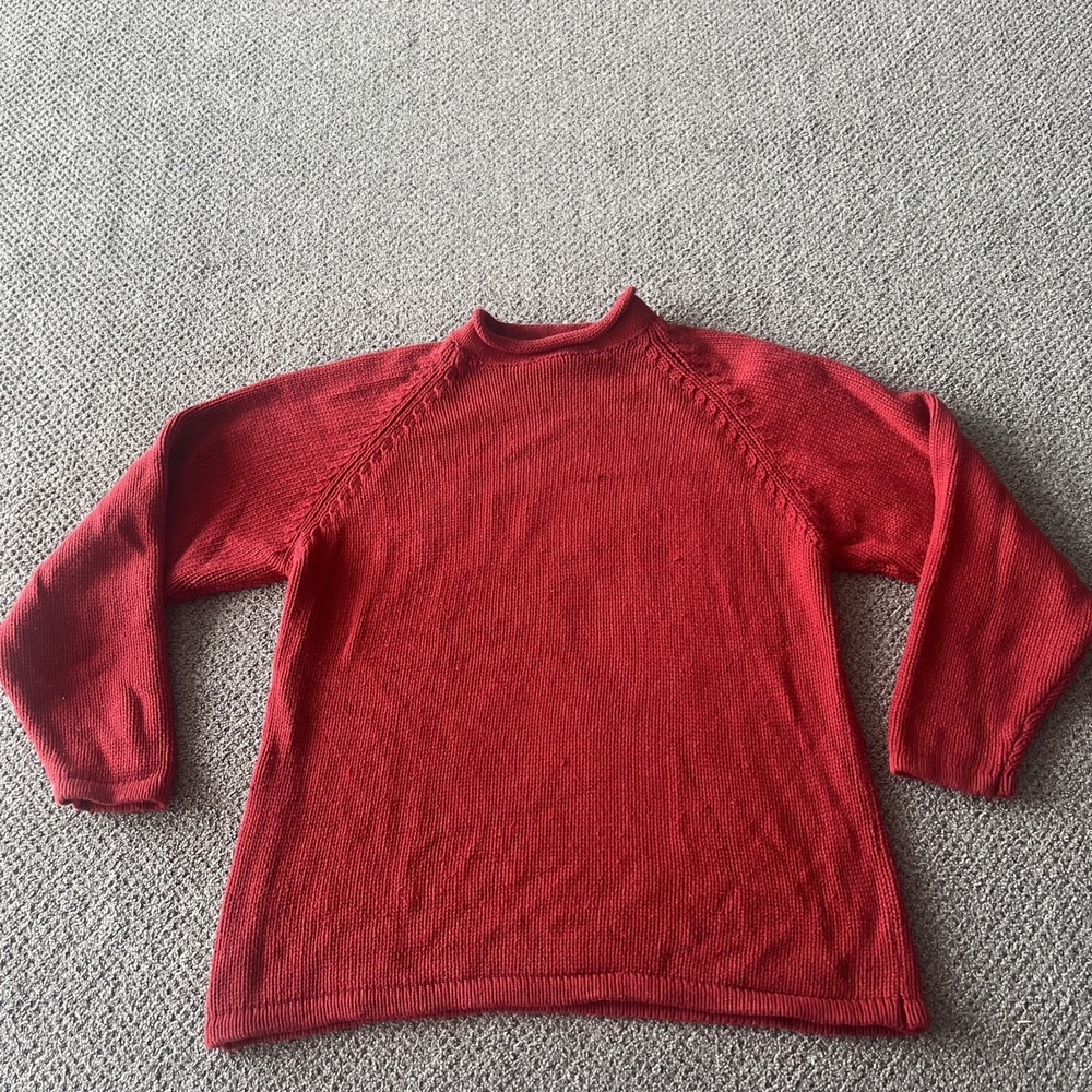 Vintage 90's J Crew Men's Red Roll Neck Fisherman's Sweater: cotton. M